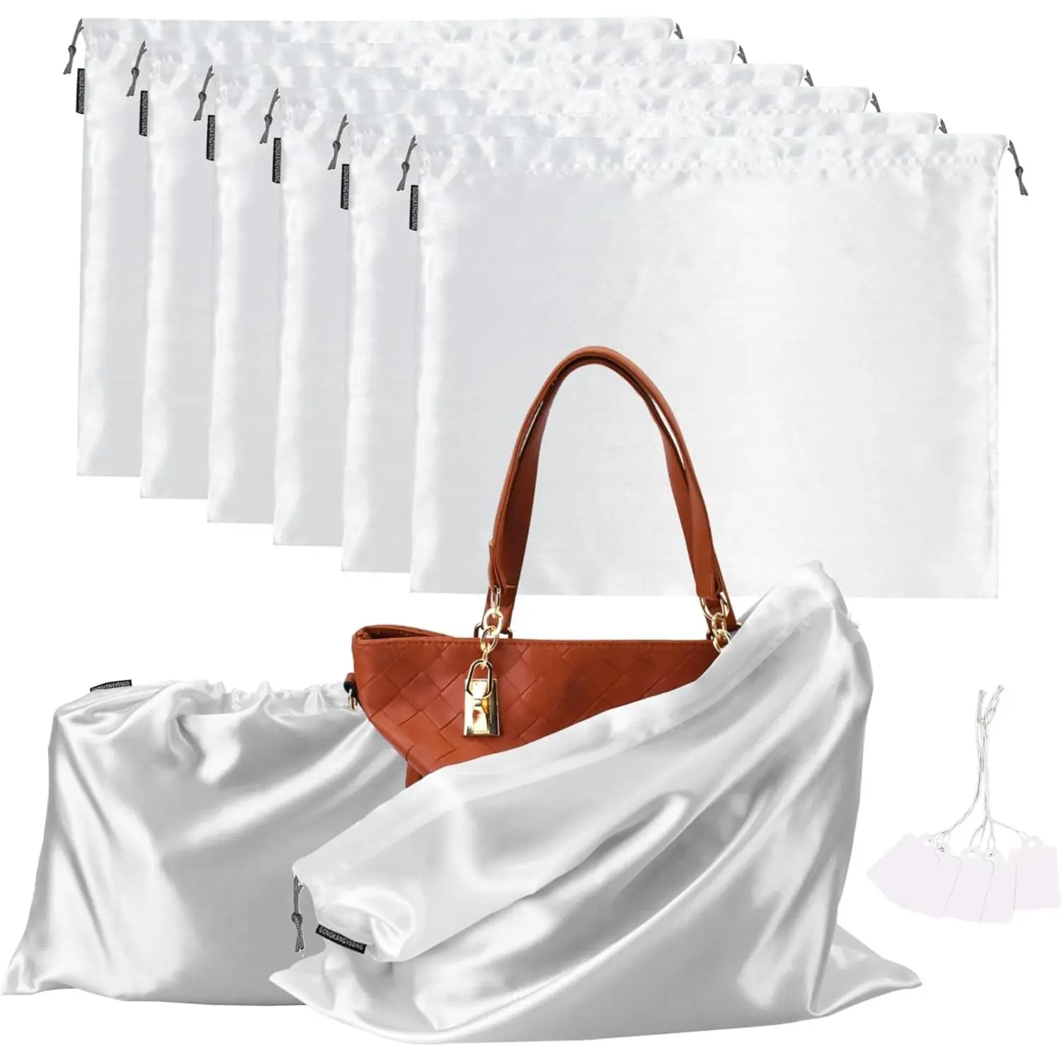 6 Pack Dust Bags for Handbags Silk Dust Cover Bag for Handbags Purses Shoes Boots, Silk Dustproof Drawstring Bag Travel Storage Pouch (White, 19.6 × 15.7 in) Makeup Satin Smooth