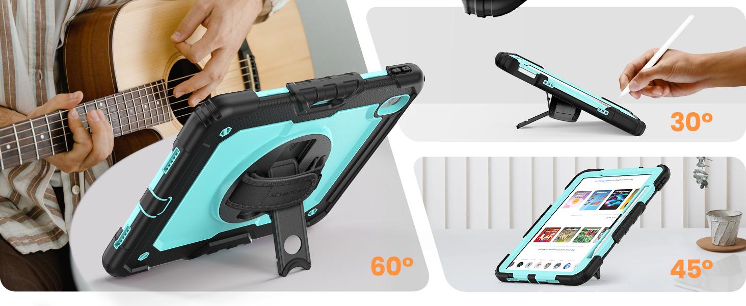 Stock Case for iPad Air 8 7 6-11/13 inch M4 2026/iPad(A19) 12th/(A16) 11th 2025/10th Generation Case/mini 7 (A17 Pro)/6/iPad Pro 11/13 inch M5-M4 2024 Shockproof Heavy Duty Case with Screen Protector Pencil Holder Rotating Stand Hand Strap Shoulder Strap