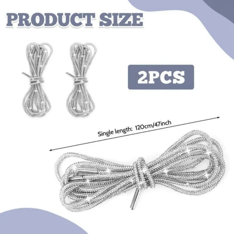 Rhinestone Decorations Shoelaces, 2-Pack 120cm No-Tie Sparkling Glitter Rope Strings with Anchors, Statement Lace Shoelace for Sneakers & DIY Accessories, Footwear Upgrade Shoe Accessory