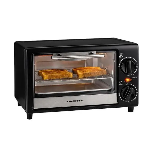 OVENTE 8L Countertop Toaster Oven, Adjustable Temperature, Black TO2808B | 60-Minute Timer, Easy-to-Clean Baking Pan, 750W Compact Design Perfect for Mini for Pizza, Bake, and Broil