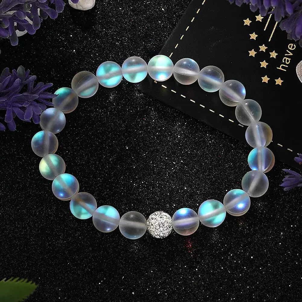 8mm Angel Aura Quartz Stretch Bracelet, Iridescent Rainbow Non-Natural Crystal Jewelry, Crystals and Healing Stones for Spiritual Calm