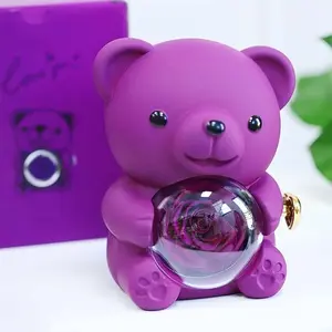 【MOTHER’S DAY GIFT】Purple Rose Bear, Heart-Designed Exquisite Pendant Necklace with Flowers & Necklace, Ideal for Mom's Birthday, Wife's Anniversary, Expressing Love & Eternal Roses