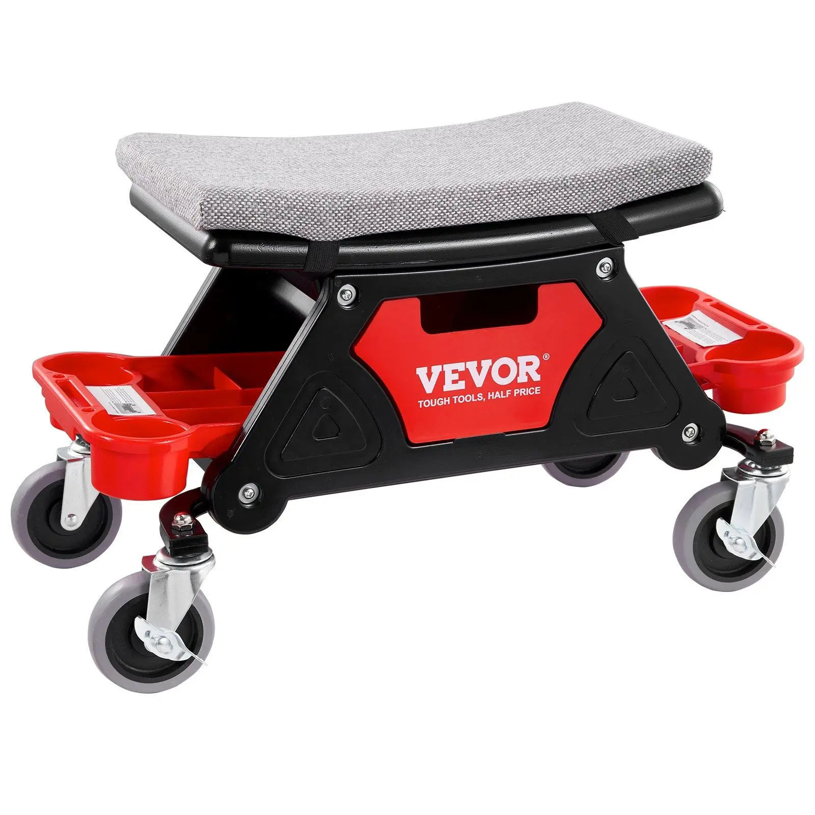 【Summerfinds】VEVOR Mechanics Stool, 300 LBS Capacity Rolling Mechanic Seat with 4" Wheels, with Three Slide Out Tool Trays and Drawer, Heavy Duty Roller Creeper Seat for Home Garage DIY Automotive