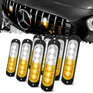 DIBMS Dual Color LED Emergency Strobe Lights, 8X Amber White 6 LED Warning Caution Hazard Light Bar for Car Truck Van Off Road Vehicle ATV SUV Surface Mount amber  car  lights