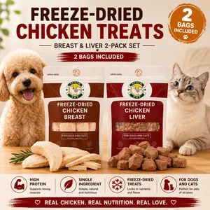 Peach Pet Freeze Dried Real Meat Dog & Cat Treats, 2-Pack High Protein Variety Pack, Nutrient Rich Chicken Breast & Liver Snacks