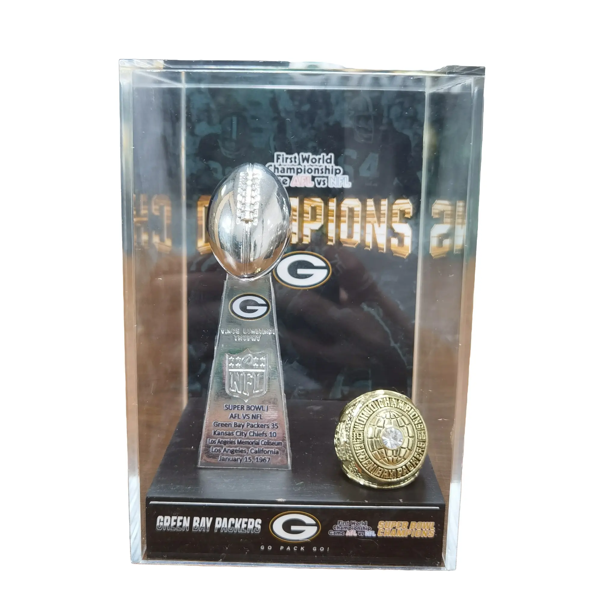 Packers American Football Championship Trophy Set, Beautiful Packers Display Box, Packers Perfect Sports Trophy Replica, Ideal Gift for Sports Lovers 1968/1967/1997/2011, Green Bay Packers, Trophy Award