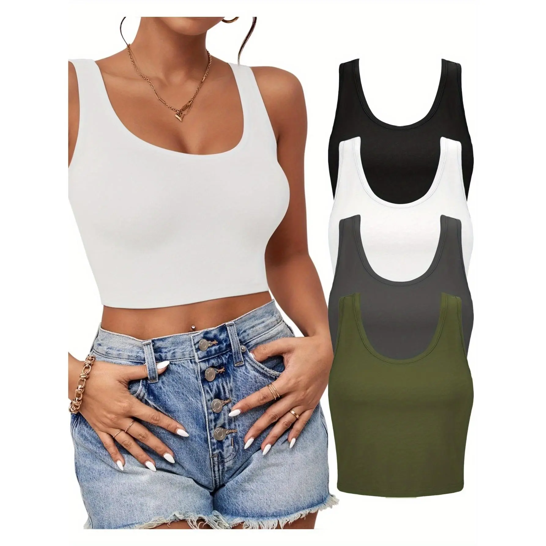 Women's Premium Cotton Crop Cami Tank Tops, 1/2/4 Pcs, U-Neck, Tag-Free Comfort, Basic Soft Short Athletic Tank Tops for Gym & Everyday Casual, Athletic Tank Top