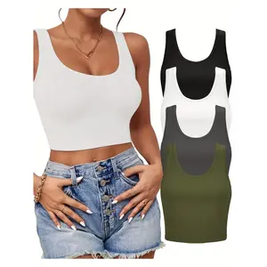 3-4 women's vests, U-neck sleeveless short tops, basic short I-shaped vests, outdoor tops and sports shirts