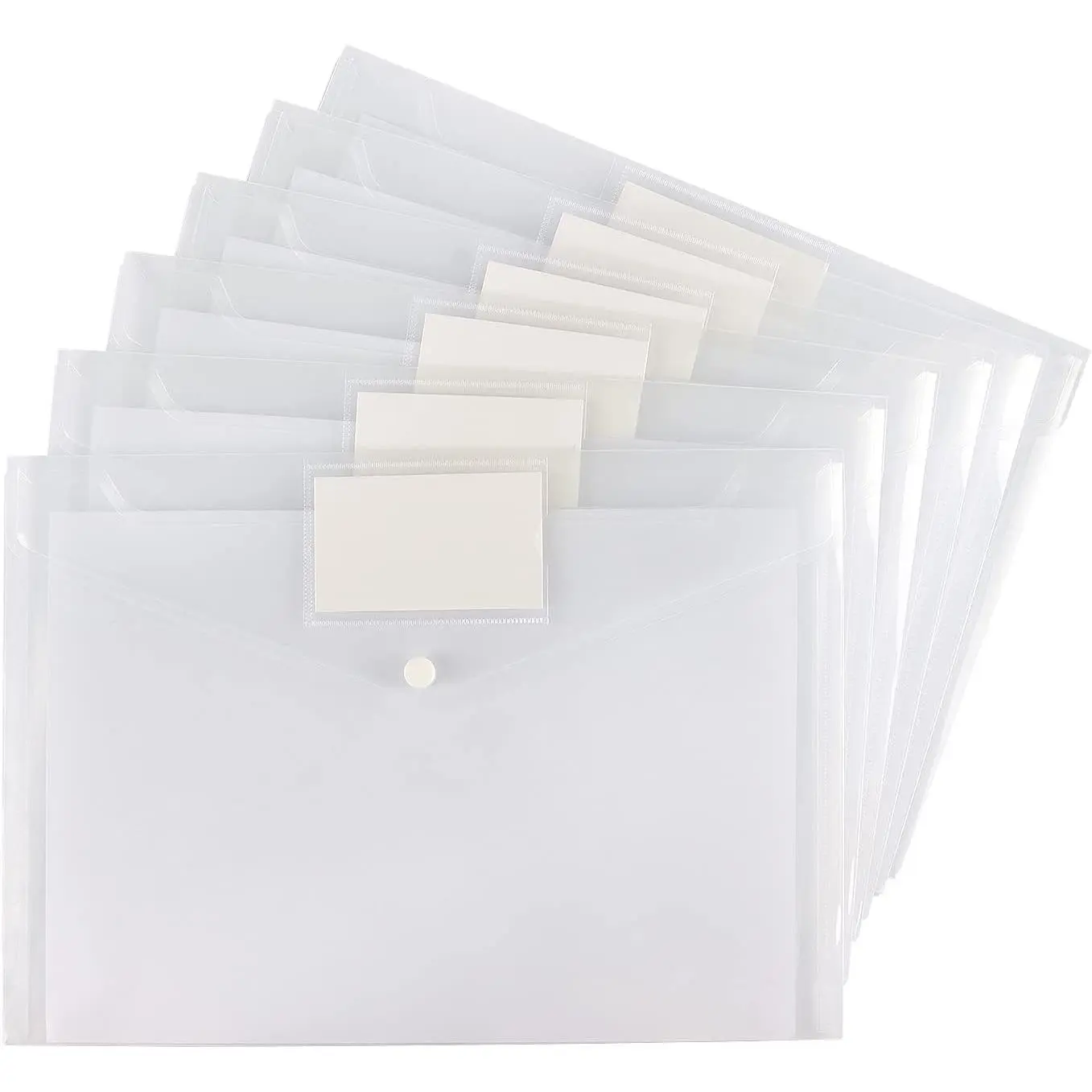 6 Pack Clear Document Folders Plastic Envelopes Poly Envelopes File Envelopes with Label Pocket and Snap Button for Home Work Office Organization, Letter Size/A4 Size, White