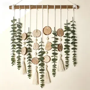 16.5 Inch Artificial Eucalyptus Wall Decor Fake Greenery Stems Wall Hanging Plants on Wooden Stick Boho Rustic Farmhouse Decor for Bedroom Kitchen Dining Room Bathroom