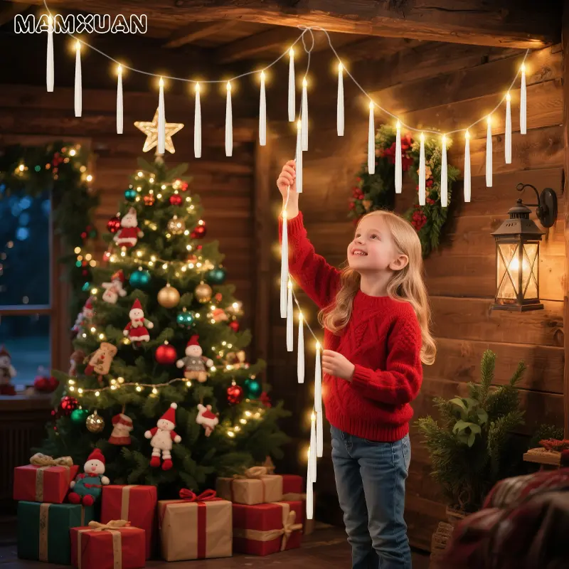 Floating Candle with Magic Wand, BatteryRequired Magic Hanging Candle, FlamelessFlickering Warm Light LED Candle, Decor Lightingfor Wedding, Party, Home Decor, Novelty Lighting Decoration Set Christmas Gift Magical Room Trees Ornaments