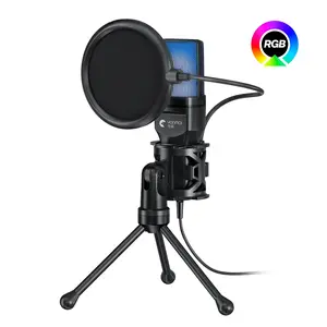 Condenser Microphone Set, RGB Colorful Light Effect Noise Reduction, Live Gaming Recording Tripod Stand, Youtube Video Podcast Equipment