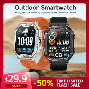 BOZLUN B65 Smart Wristwatch - Fashionable Rubber Outdoor Device for Trendy Men, 100+ Sports Modes, Workout & Hiking Support, Bluetooth Connectivity, Android Compatibility, Smartphone Notifications, AI Voice Assistant, Calculator, Charging Function, Wearab