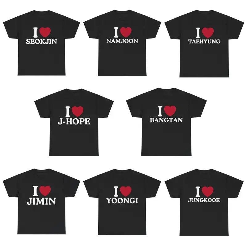 Retro Stylish Unisex Round Neck Short-Sleeve Kpop Bangtan Boy Band Graphic Tee, Love-Themed Streetwear Sports Top, Tshirt Gift for Adults