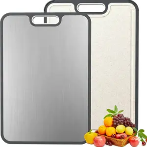 Titanium Cutting Boards for Kitchen, Cutting Board Double Sided Food Grade, Pure Titanium and Wheat Straw PP, Dishwasher Safe Easy to Clean Large Size 16”×11”