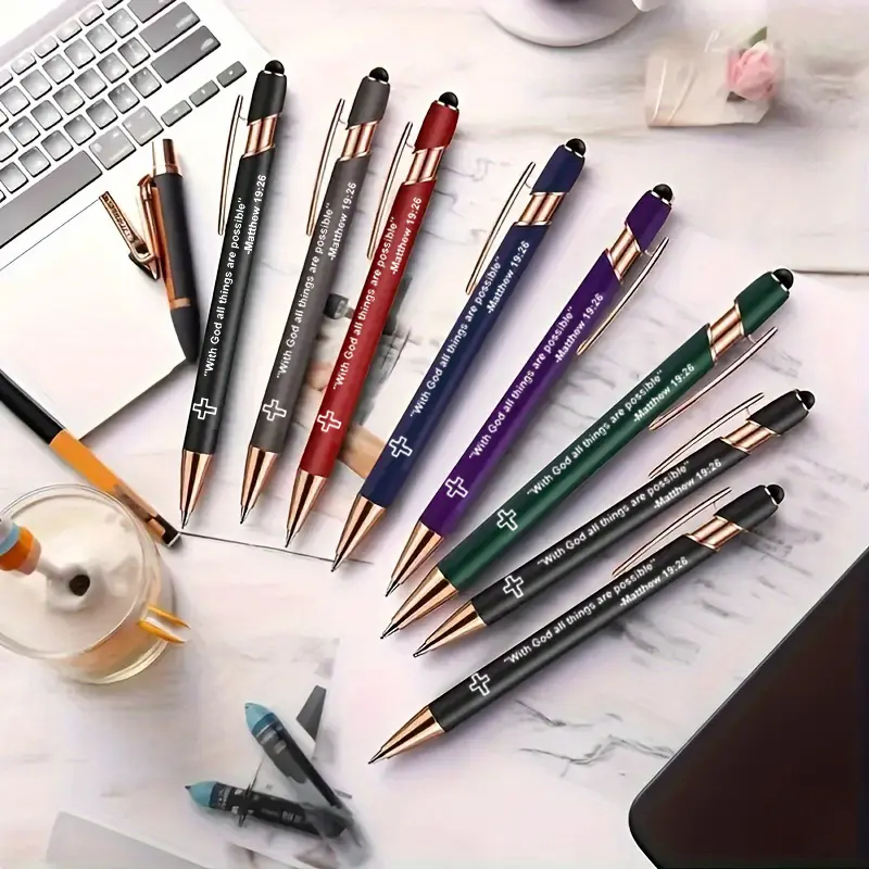 [Back to School Must-Have]Christian Inspirational Ballpoint Pens, "With God All Things Are Possible" Matthew 19:26 Scripture Metal Retractable Pens, Religious Bible Verse Pens, Back To School Office Gift for Church Friends