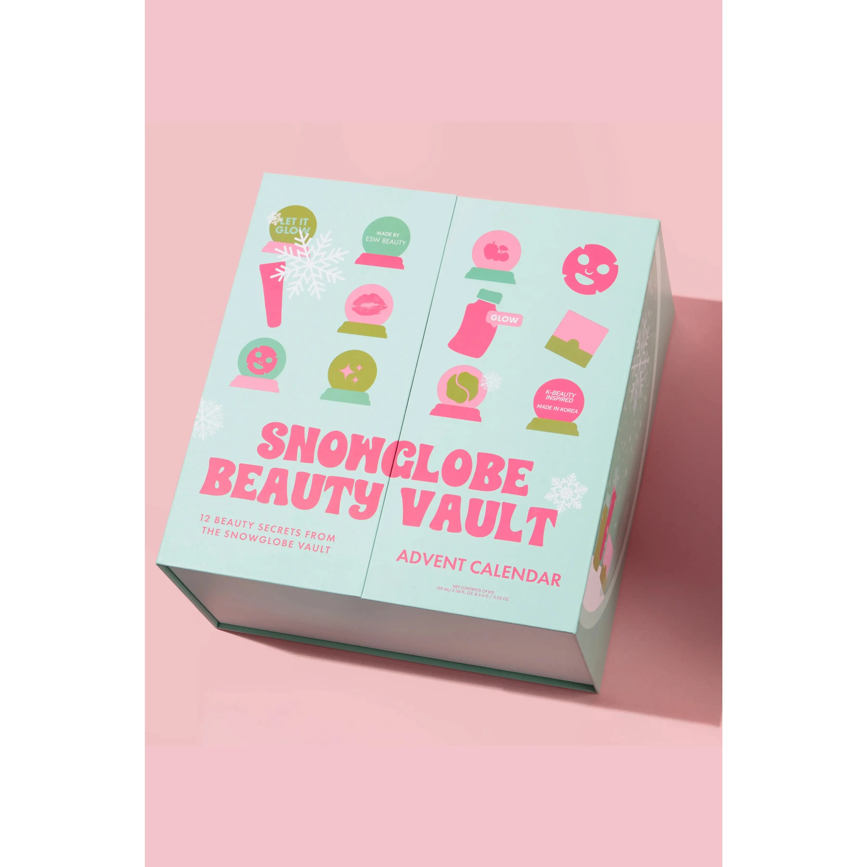 Snow Globe 12-Day Beauty Advent Calendar, Vegan Hydrating Skincare Set with Pineapple & Coconut Sheet Masks, Eye Patches, Cherry Charm, Moisturizer, Blueberry & Banana Treats, Holiday Gift, Avocado, Strawberry, Eyes, Self Care Products, Plant Based, Iced,