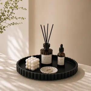 Modern Round Silicone Tray, Nordic Minimalist Aesthetic Coffee Table Decor Tray, Perfume and Jewelry Display Plate, Stylish Decorative Home Accent for Living Room, Bedroom, Coffee Bar, Desktop Organization and Centerpiece Decor