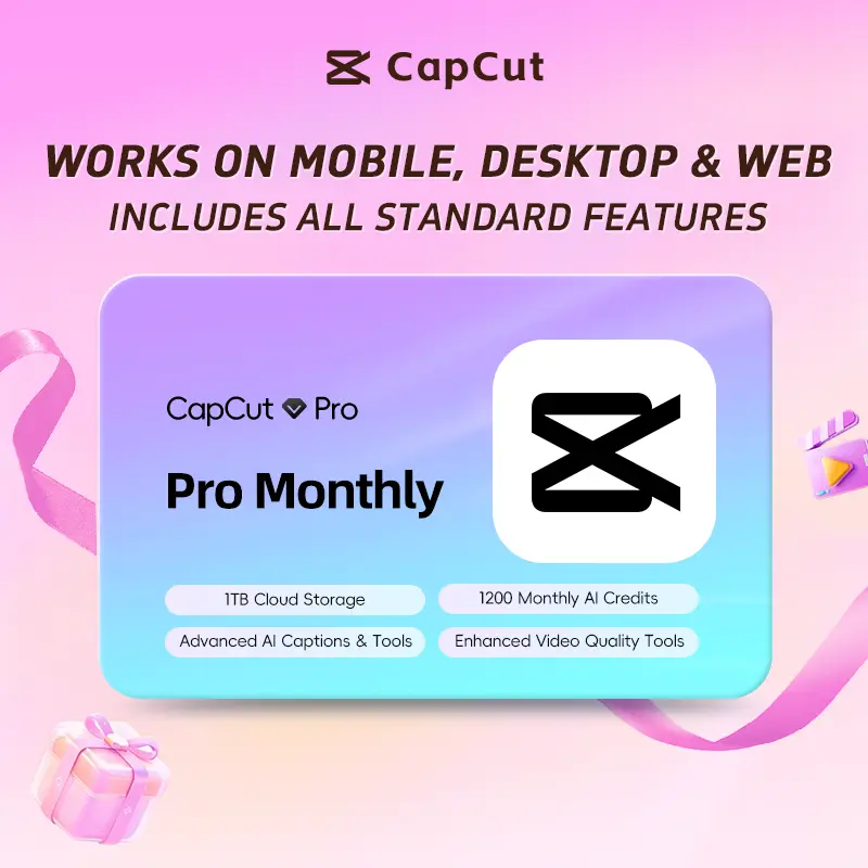 CapCut Pro Monthly Official Membership Redeem Code, Available on Mobile, Desktop and Web T