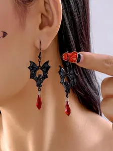 1 pair Women Gothic Dark Vampire Bat Earrings, Halloween Costume Accessories, Unique Party Gift Idea, Fashion Ear Decoration