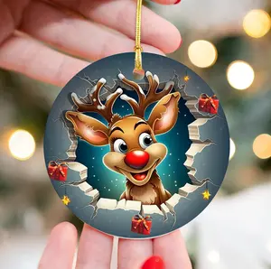 3D Reindeer Christmas Ornament, Christmas Round Ornament 3D Christmas Ornament