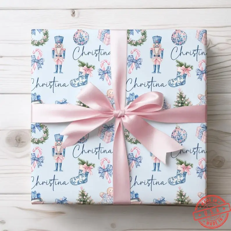 Personalized Chinoiserie Christmas Wrapping Paper, Custom Name Christmas Toile Wrap, Luxury Chinoiserie Wrapping Paper, Elegant Wrapping