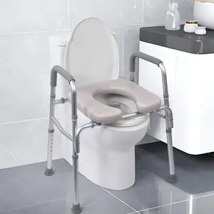 Raised Toilet Seat with Cushion and Armrests, Adjustable Height for Seniors,Supports up to 350lbs