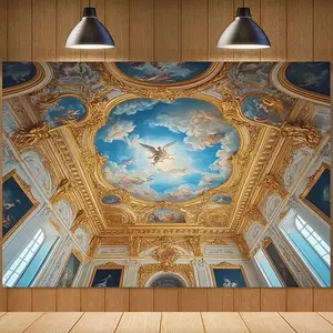 1pc 2D Flat Luxurious Renaissance Palace Ceiling Tapestry - Opulent Baroque Style Polyester Backdrop, No Power Required - Perfect for Indoor/Outdoor Decorations, Parties & Events, Renaissance Accessories