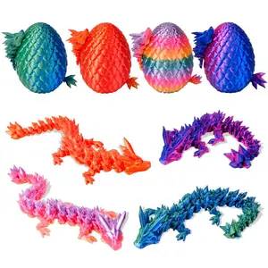 4pcs 3D Printed Articulated Dragon Egg Statue, Colorful Gradient Crystal Dragon Fidget Toy, Easter Egg Fillers Dino Egg Decor for Kids Boys Teens Ornaments Decorative