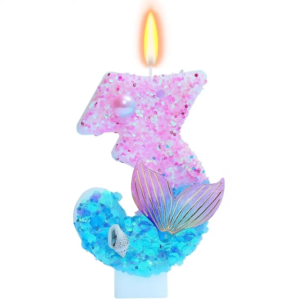 1pcs Mermaid-themed birthday candles - pink and blue Glitter Accents, decorated with pearls, seashells and a fish tail - ocean-themed 3-inch cake decorator, Birthday Cake Toppers, perfect for underwater-themed party cake decorations