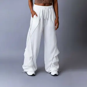 Flooo Loose Wide Leg Striped Track Pants Women's Casual Streetwear Joggers with Elastic Waistband & Side Pockets for Comfort Sporty Look