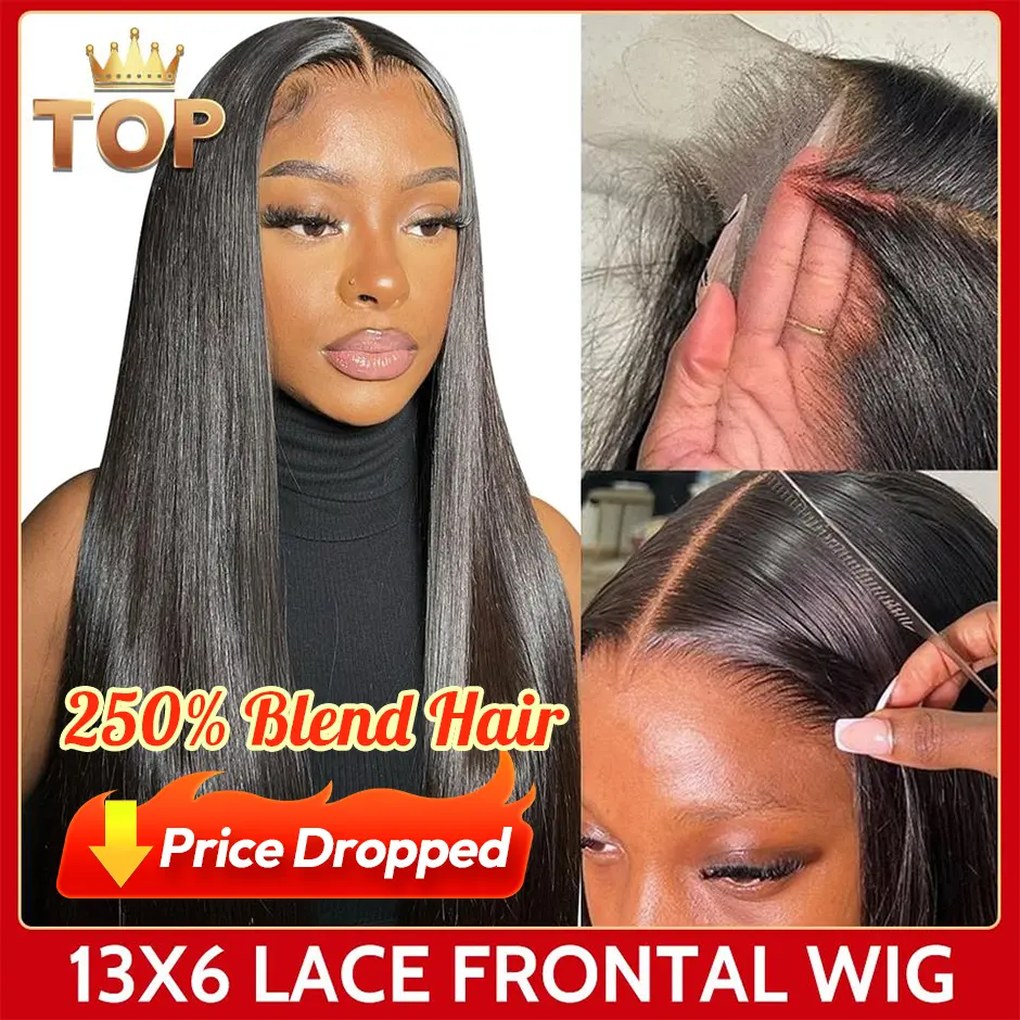 [ Blend ] 250%Density Yawawe Hair Upgrade 28/30inch13x6 Lace Frontal  Blend Luxury fiber Wigs Wear Go Glueless Wigs Natural Black Straight lace front wig For Women Pre-plucked Transparent Chocolate Brown Lace Wigs#DealsForYouDays