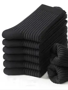 Men's 10 Pairs Solid Color Casual Business Striped Mid-Calf Socks, Socks Set, Breathable Sweat-Absorbent Soft Comfort, Suitable for Daily Work Leisure Sports Breathable Plain Socks, Casual Comfy Socks
