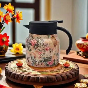 1PC floral design stainless steel Perfect Teapot and coffee pot, 800ml/27oz thermos, vintage floral pattern, tea infuser, leak proof V-shaped nozzle, can keep drinks hot and cold, suitable for home, office, gifts