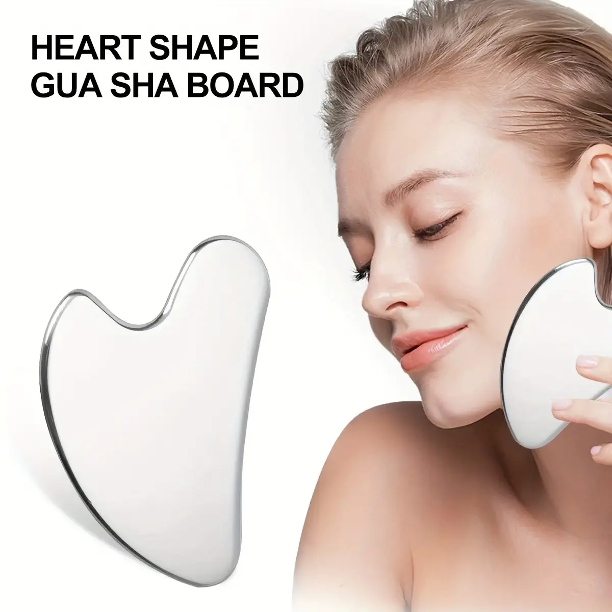 1/2pcs Stainless Steel Heart-Shaped Gua Sha Tool, Anti-Bacterial Facial Massager, Facial Rejuvenation Tool, Skin Tightening Tool for Skin Lifting & Anti-Aging, Hygienic Face Sculpting Board, Facial Care Tools