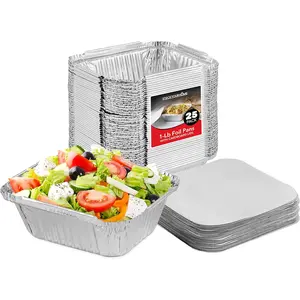 Stock Your Home 1 Lb Aluminum Disposable Cookware with Lids (25 Pack) - Foil Pans Cardboard Lids - Disposable & Recyclable Takeout Trays with Lids - Food Containers for Restaurants, Catering, Delis