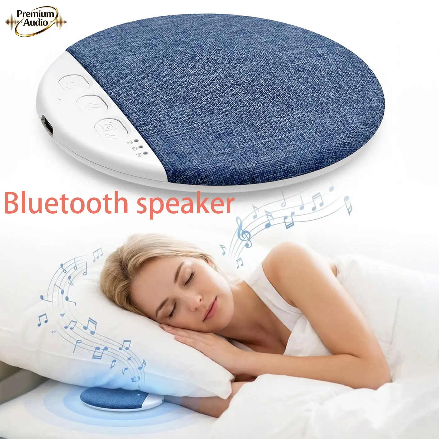 Portable Wireless Bluetooth Speaker with Bone Conduction Sound System, Silent Sleep Aid, Rechargeable Batteries, ABS Build, 1-Way Audio, 20kHz Frequency Response, Music Player, Timer & Memory Function