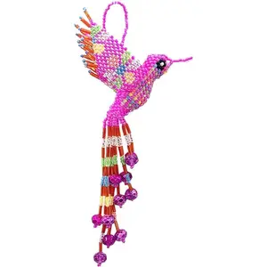 - Hummingbird Decor Hanging Figurine | Bird Figurines Home Decor | Ornament Czech Glass Seed Bead Decorative Hanging Ornaments - Handmade Decoration (Pink/Pastel)