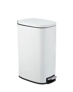 Garvee Slim Kitchen Trash Can 13 Gal - Narrow Stainless Steel Garbage Bin with Removable Inner Bucket and Soft Close Lid, Ideal for Bathroom, Living Room, Office, White