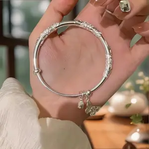 Full Silver s999 bracelet Sterling Silver bracelet Ladies push-pull bracelet can be freely adjusted size to send girlfriend birthday holiday gift Silver weight 27g / 0.95oz