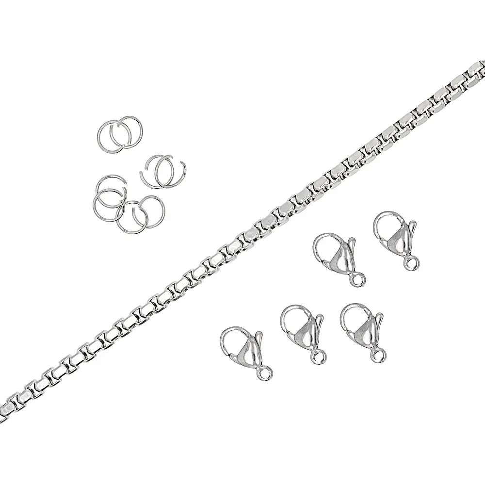 Jewelry DIY Stainless Steel Unfinished Chain, Jump Ring, & Clasp Chain Set (13-Piece) for Beading & Jewelry Making