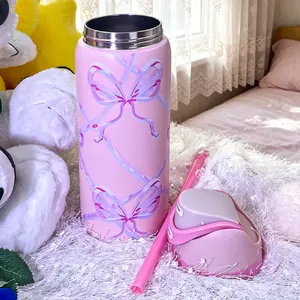 (Sugar Plum Fairy) Double Drink Stainless Steel Thermal Insulation And Ice Retaining Bicycle Bottle With Straw, Double Vacuum 32oz/ 945ml Travel Water Bottle,Stylish And Elegant Frosted Non-Slipdesign,Sports Cup With Clamshell-Drinking Tumbler Insulated