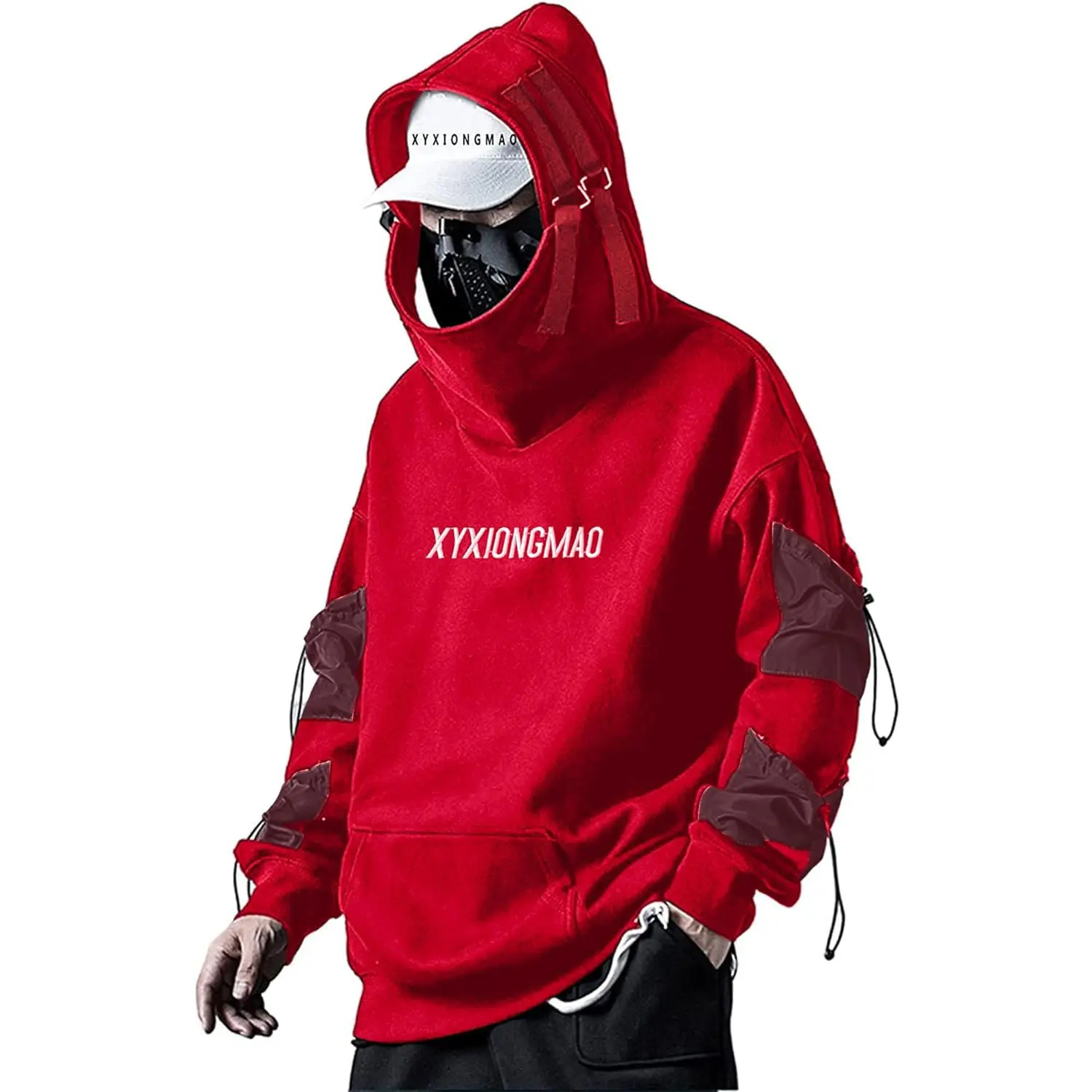 XYXIONGMAO Men's Techwear Hoodie Tops - Casual Hip Hop Letter Print Pullover, Long-Sleeve Poly-Cotton Sweatshirts for Holiday, Multi-Size, Longsleeves