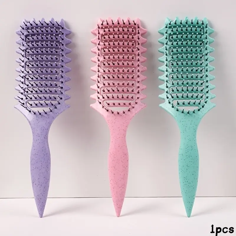 Portable Hollow Hair Curling Comb, Tooth Comb Detangling Brush, Curved Ventilated Styling Brush, Curling Definition Brush, Curl Defining Brush, Styling Tool, Curl Define Brush, Hair Brushes, Hair Styling Tools, Vented Hair Brush, Hair Brush Curly Hair