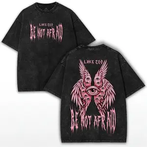 Men's "Be Not Afraid Luke 2:10" Angel T-Shirt - Vintage Washed Heavy Cotton, Oversized Distressed Faithwear, Festive Casual Streetwear Top, Short-Sleeve Menswear Crewneck