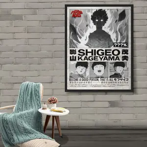 Mob Psycho 100 Anime Poster Print, Shigeo Kageyama Manga Japanese Vintage Sci Fi Minimalist Wall Decor Hanging
