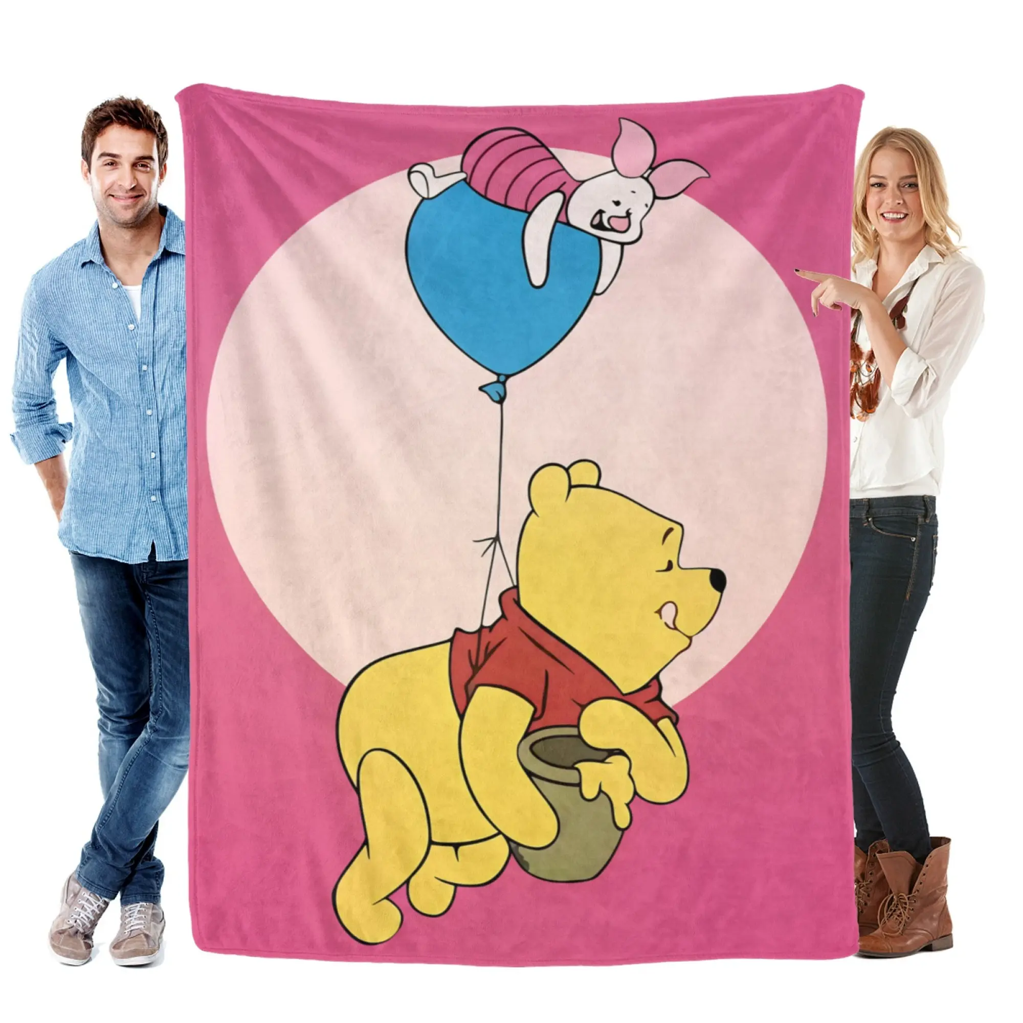 [SummerVibes] DISNEY CLASSIC Winnie the Pooh & Piglet Balloon Flannel Blanket - Soft Cozy, All-Season Multi-Use for Home, Office & Kids