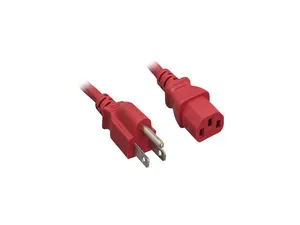 Nippon Labs 18 AWG Red Standard Power Cord NEMA 5-15P to C13, NEMA5-15P/IEC320 C13, SJT, 10A, 125V, 3ft.
