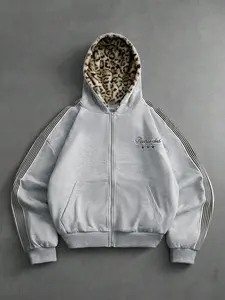 Men's Leopard Print Hooded Jacket, Loose-Fit Casual Coat, Fall & Winter Fashion, Oversized Streetwear, Warm Fleece Lining, Trendy Essential