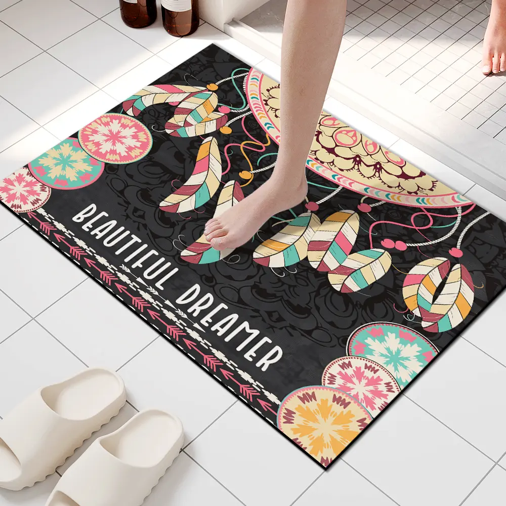 ComiComi Bathroom Anti-Slip Mat Rubber Bath Rug - Quick Dry Water Absorbent Lightweight Soft Easy Clean Shower Mat with Cute Printed Patterns for Bathroom Floor Tub Shower Room Home Essentials Machine Washable Modern Stylish Decor Use Comfortable